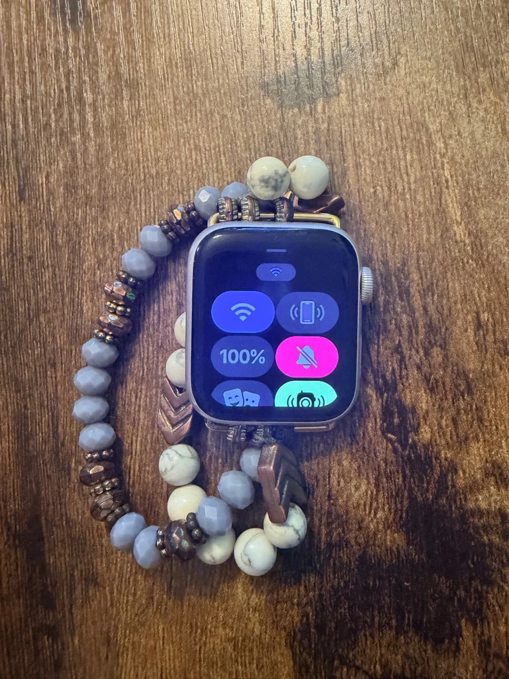 Apple Gold-Tone Smartwatch with Cream and Light Blue Beaded Band